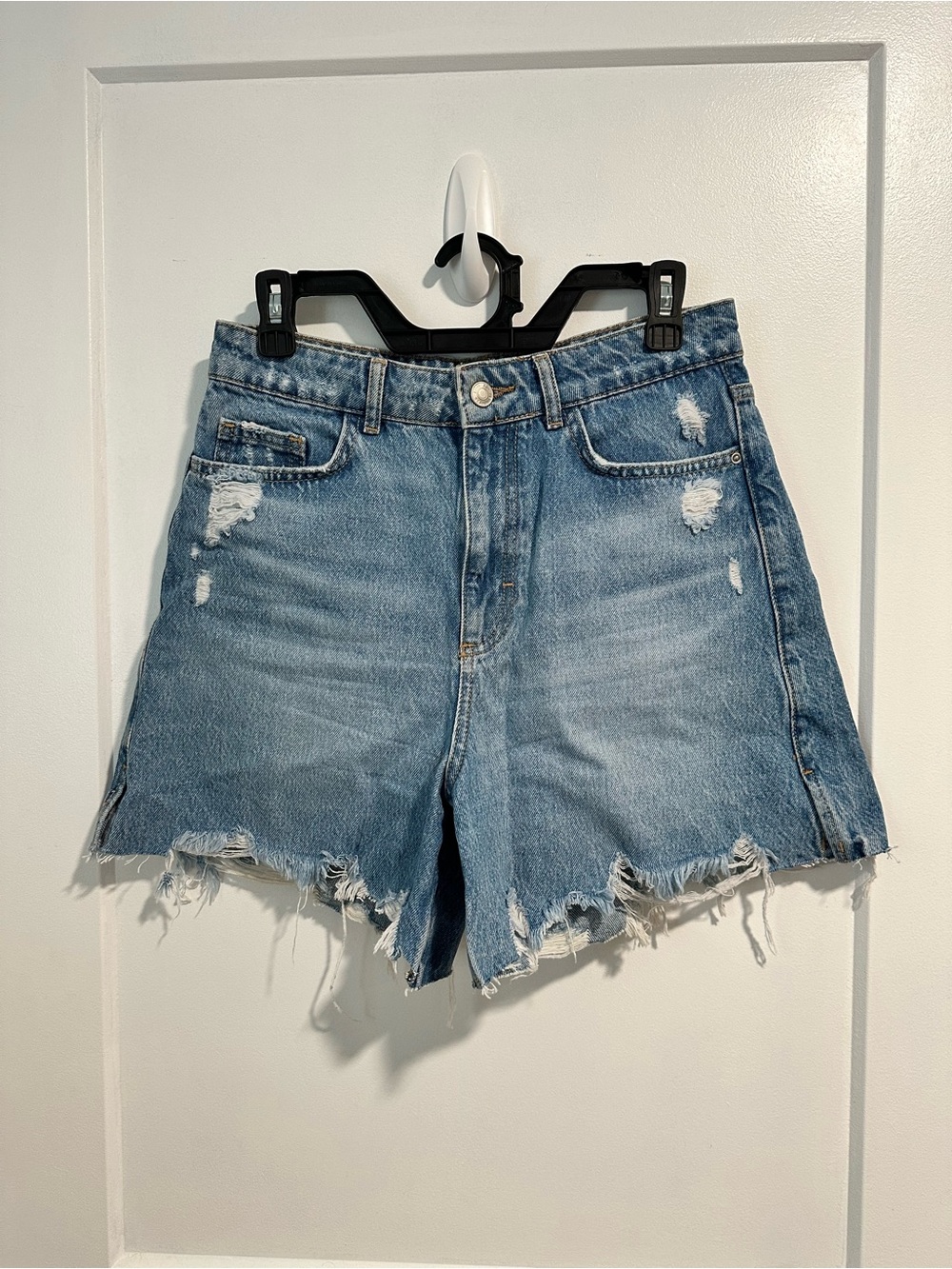 Zara Light Blue Distressed Denim Cutoff Shorts